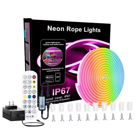 24V RGBIC Neon Light LED Smart Neon Rope Light Outdoor Waterproof Remote & App Control Music Sync Multicolor Room Decor Lighting