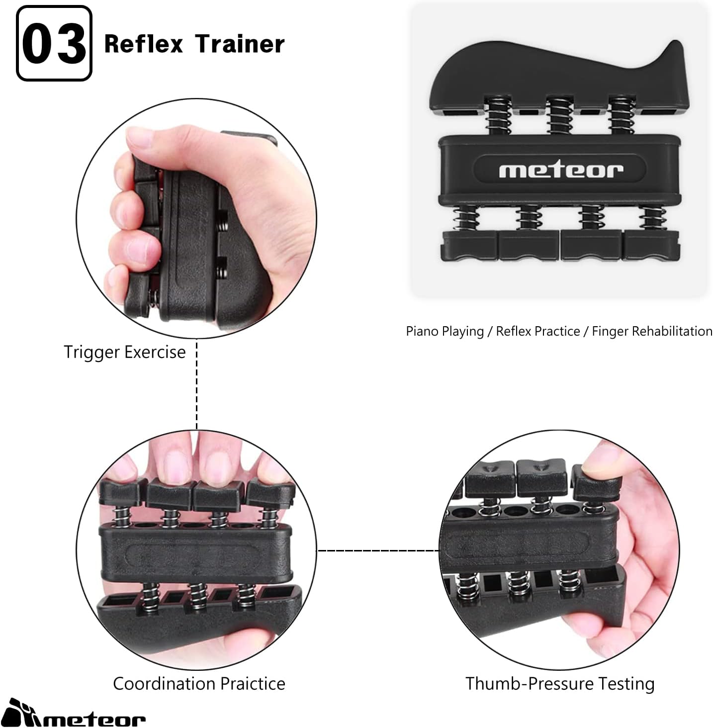 METEOR Essential Hand Grip Strengthener Kit (5-In-1) - Adjustable Gripster Trainer Set for Enhanced Grip Strength, Forearm Training, and Finger Flexibility - Includes Carry Bag