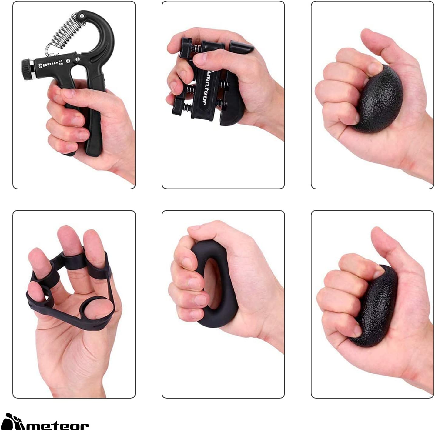 METEOR Essential Hand Grip Strengthener Kit (5-In-1) - Adjustable Gripster Trainer Set for Enhanced Grip Strength, Forearm Training, and Finger Flexibility - Includes Carry Bag