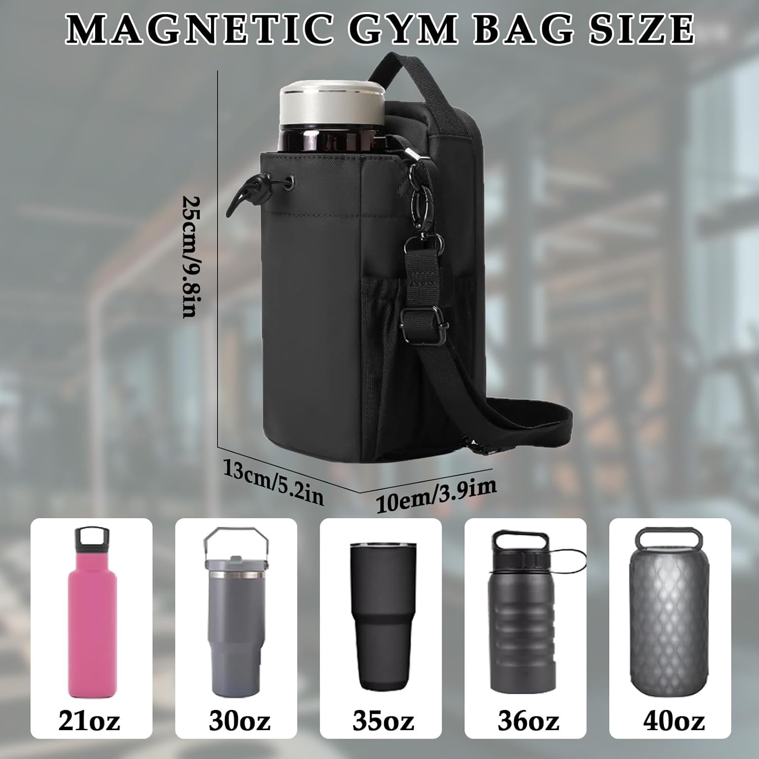 Magnetic Gym Bag, Gym Magnetic Water Bottle Holder Bag with Phone Pockets & Accessories Organizer, Sling Bag with Adjustable Strap for Men/Women Gym Accessories Organizer