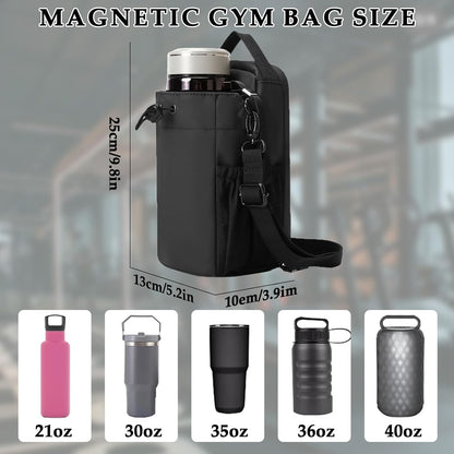 Magnetic Gym Bag, Gym Magnetic Water Bottle Holder Bag with Phone Pockets & Accessories Organizer, Sling Bag with Adjustable Strap for Men/Women Gym Accessories Organizer