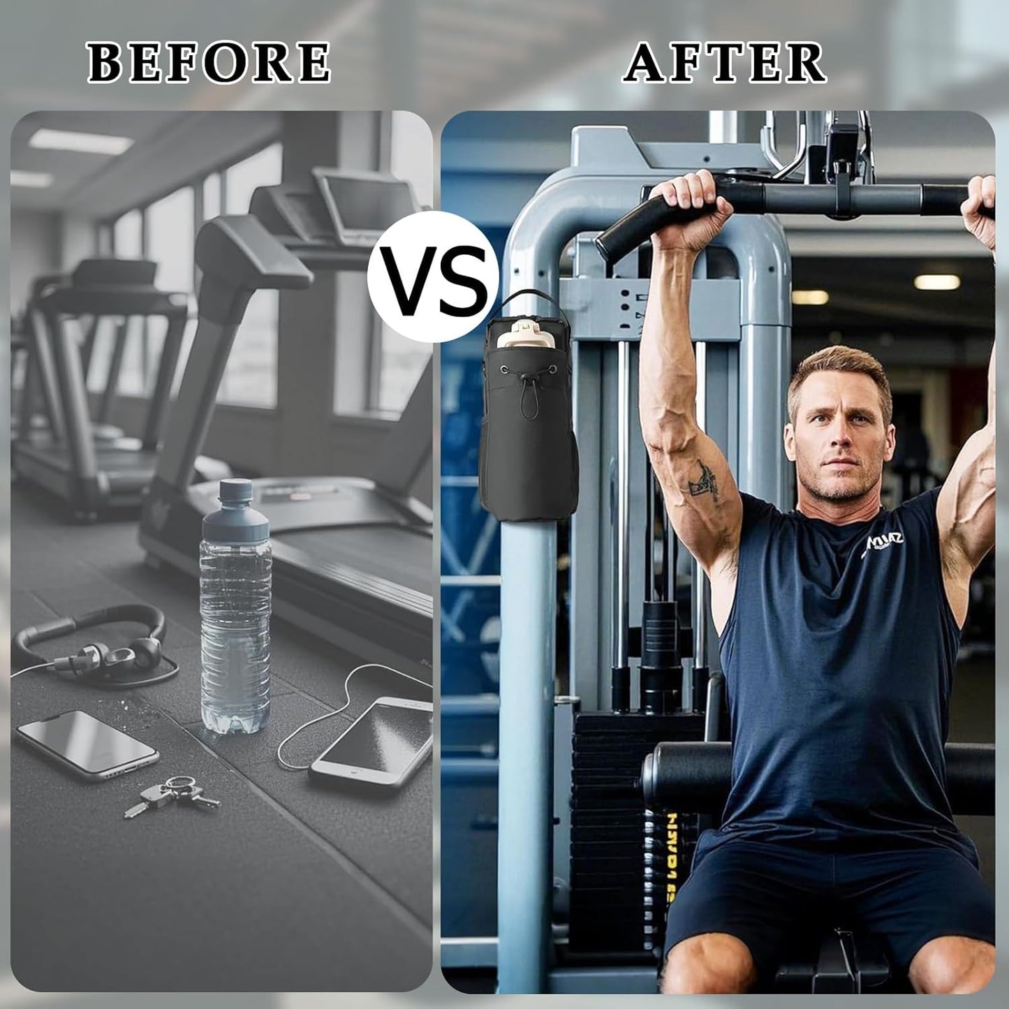 Magnetic Gym Bag, Gym Magnetic Water Bottle Holder Bag with Phone Pockets & Accessories Organizer, Sling Bag with Adjustable Strap for Men/Women Gym Accessories Organizer