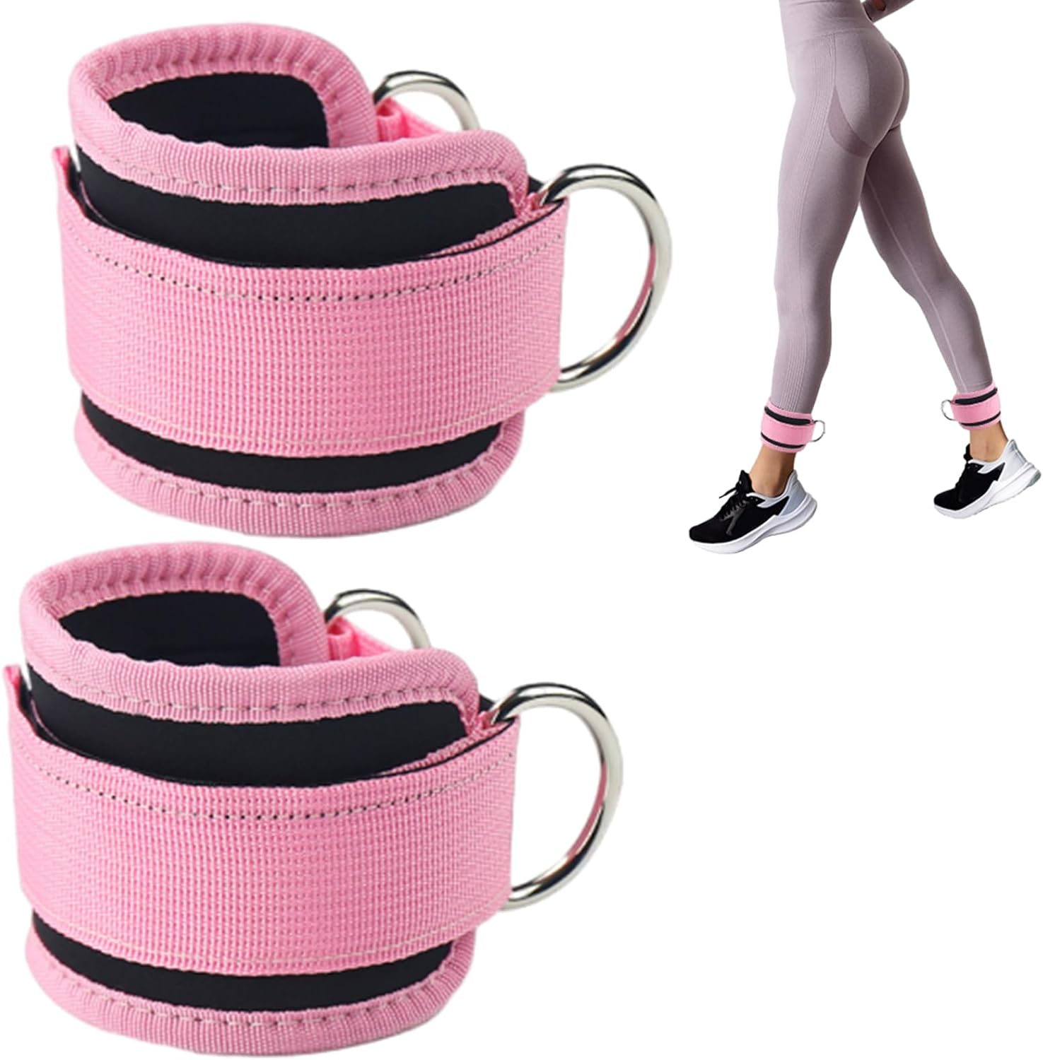 2Pack Ankle Straps for Cable Machine, Adjustable Gym Ankle Straps with Double D Ring,Gym Accessories, Suitable for Gym Gluteal Muscle Training, Leg Extension Training, Hip Abduction Training
