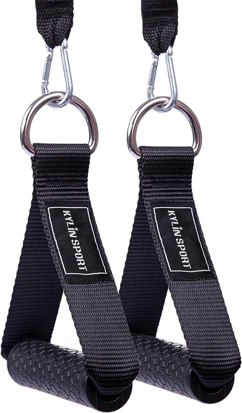 Upgraded Cable Machine Attachments Resistance Bands Handles Grips Fitness Strap Stirrup Handle Cable Attachment Silicon Grip with Metal Carabiner Colorful Version