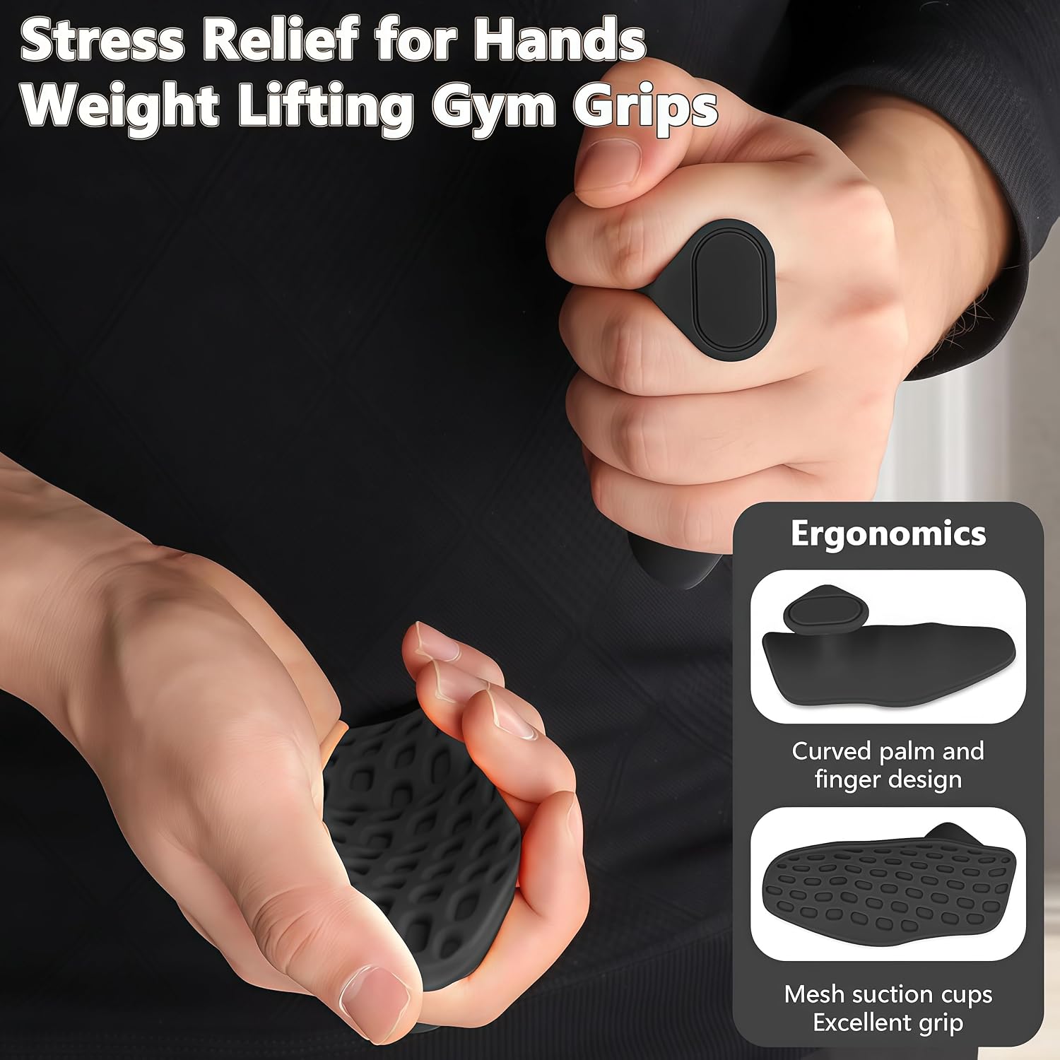 Anti-Slip Workout Grips - Ergonomic Silicone Hand Protector Gloves for Weight Lifting, Pull-Ups, Gym Training and Exercise, for Men and Women (Black)